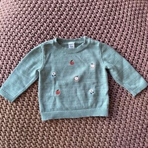 Carter’s Baby Sweater 12M Apple Embroidered Green Knit Pullover Fall Winter